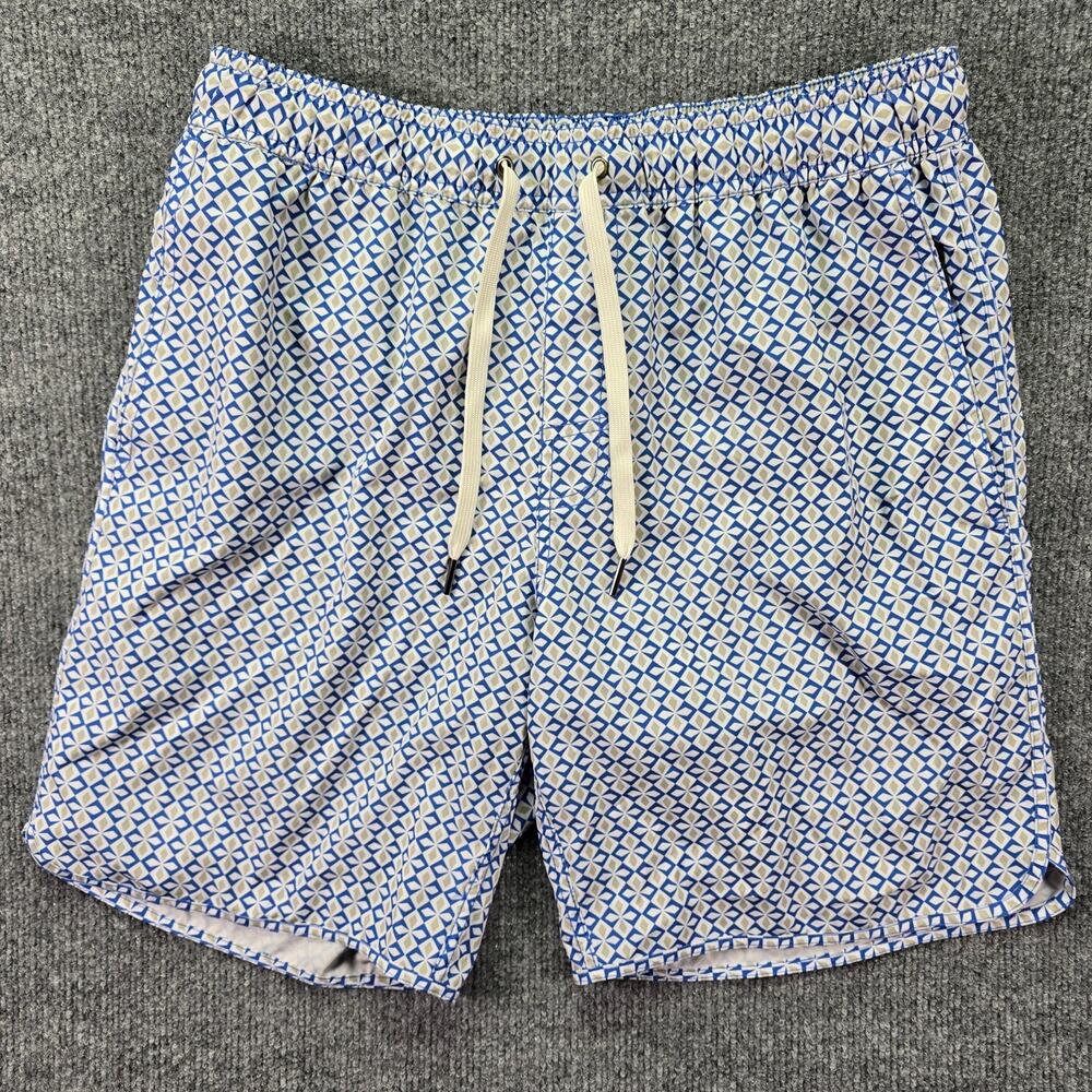 Fair Harbor Swim Trunks Mens Medium 30x8 Blue Geometric Lined Beach Pool Shorts